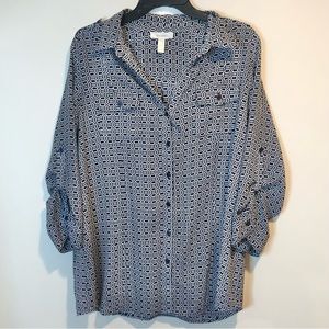Dress barn Patterned Button Down Blouse 3/4 Sleeve sz 1X